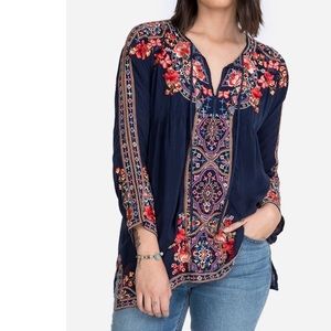 Johnny Was Alora Blue Night Floral Blouse M NWT